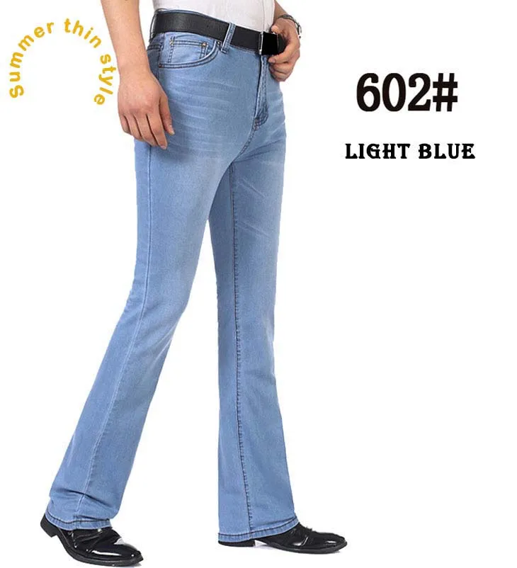Летние тонкие тканевые джинсы в талии, эластичные расклешенные брюки, мужские брюки Micro-la, тонкие мужские повседневные джинсы, больше размеров 26-38, 40 - Цвет: 602