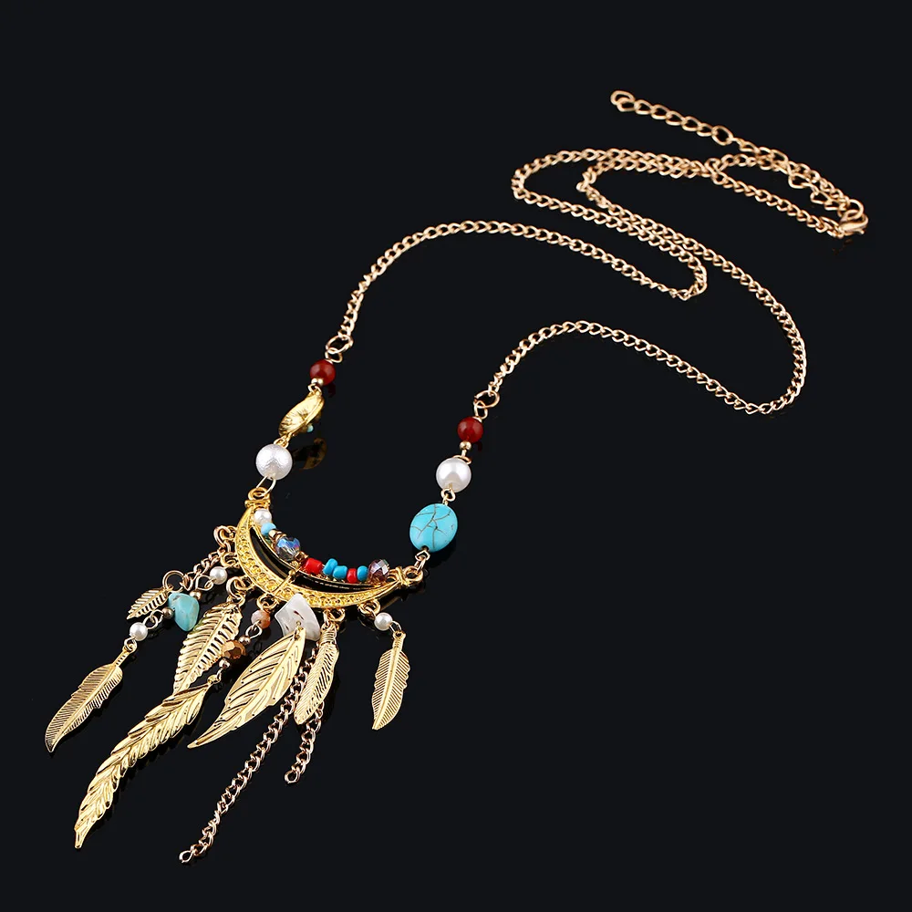 

2019 New Fashion Women Bohemian Beads Leaves Tassel Collar Choker Necklace Vintage Gypsy Ethnic Maxi Necklace Jewelry 5N427