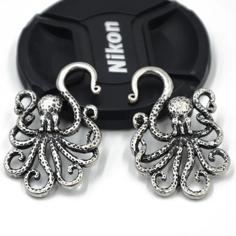 Antique Brass Textured Octopus Ear Weights Hangers Gauges Spiral Ear