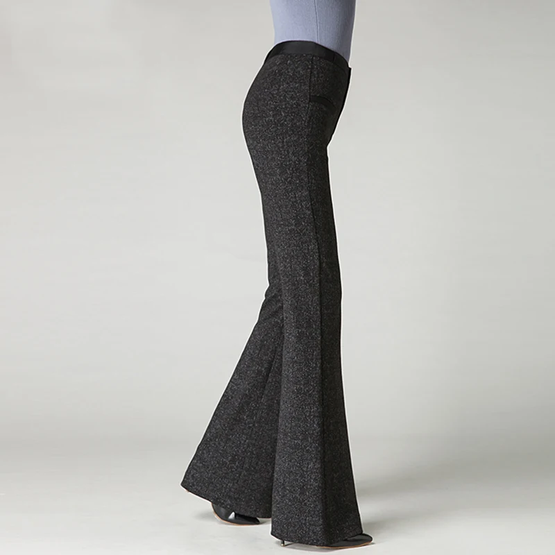 Новые женские брюки клеш для осени и зимы с высокой талией трикотажные штаны на молнии плотные теплые брюки из хлопка и льна размера плюс