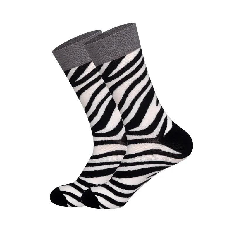 28 цветов, носки с изображением животных, овцы, коровы, быка, зебры, оленя, обезьяны, млекопитающих, брендовые Дизайнерские Длинные носки для мужчин - Цвет: Zebra Stripes 2