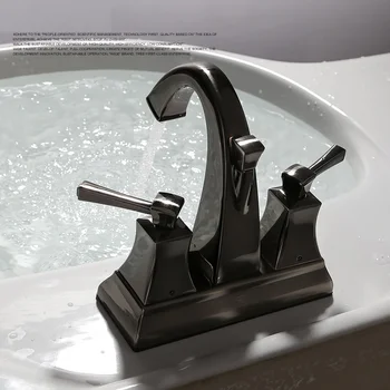 

Antique Kitchen Faucet Brass Brushed Black Bathroom Basin Faucet Double Handles Double Holes Sink Taps Hot Cold Deck Mounted