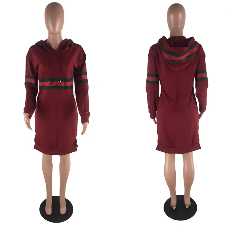2017 Autumn Winter Casual Sweatshirt Dress Women Long Sleeve Black Striped Mini Hoodies Dresses Female Pullover Christmas Vestidos Hooded29