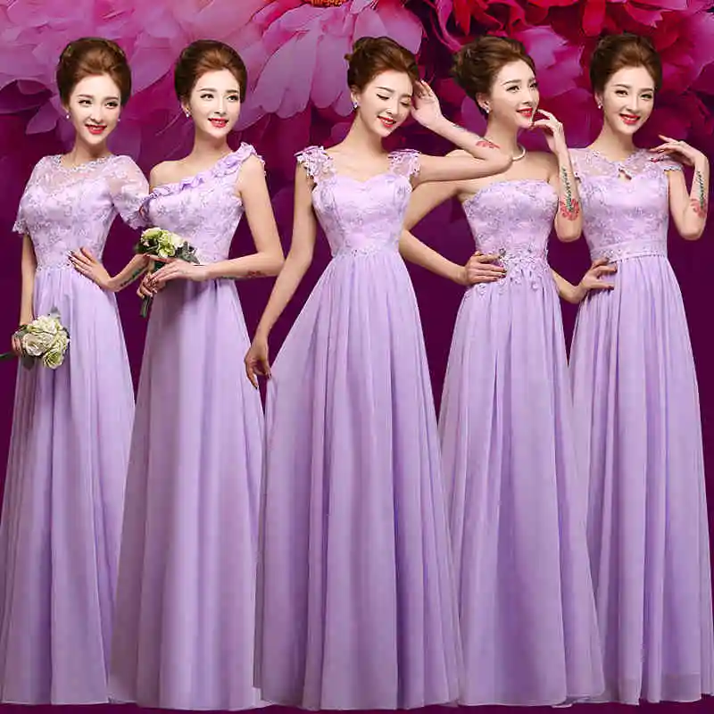 Purple Lace Bodice Long font b Bridesmaid b font font b Dresses b font Chiffon Half