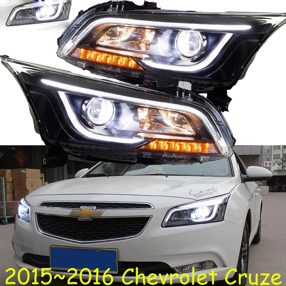 2pcs Bumper lamp for chevrolet Cruze Headlight 2016year DRL Bi Xenon Lens HI LO Parking HID Fog Lamp cruze Taillight