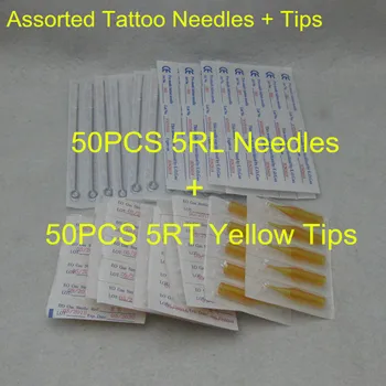 

50PCS 5RL Sterile Round Liner Tattoo Needle + 50PCS 5RT Yellow Disposable Tattoo Round Tips Supply RLYT-5RLRT#