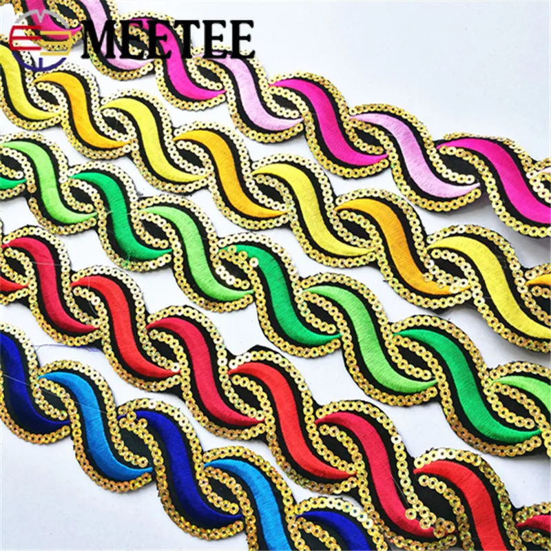 

Meetee 4.6M 5cm Wide Embroidery Lace Trim Ribbon Iron-On Ribbon Sequins Costume Stage Clothing Handmade Sewing Accessories RC204