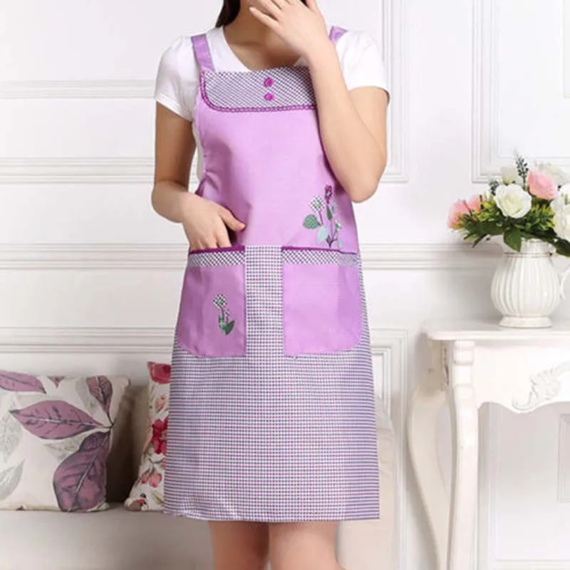 Fashion Women Floral Bowknot Cooking Kitchen Restaurant Bib Apron With Pocket oil-proof waterproof Chef Kitchen Cooking apron