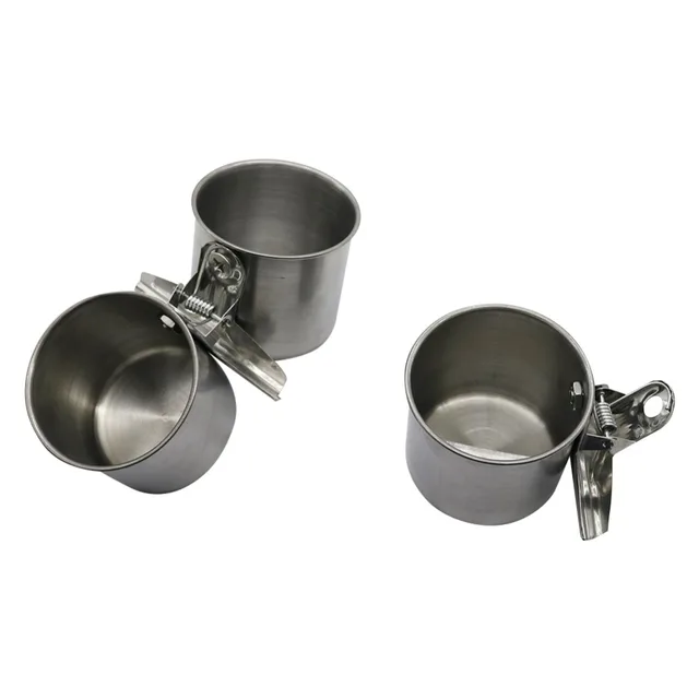 1 Pcs New Bird Feeder Cups Food Water Feeding Bird Double Cups With Clip Stainless Steel Parrot Cage Stand Bird Supplies 1