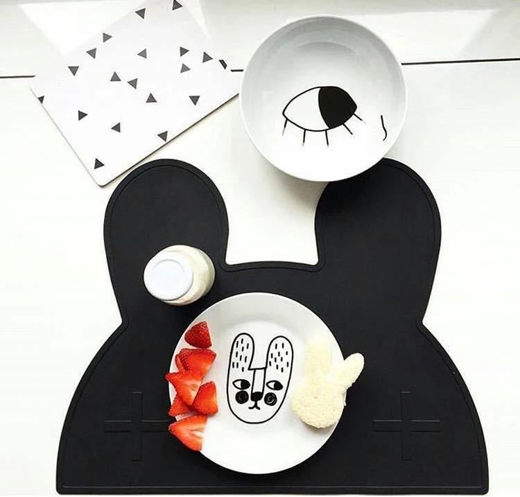 Cute Bear Silicone Placemats Table Napkins Kids Mats Pads Coaster Dish Protector Stand Decoration D
