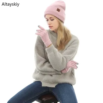 

Scarf Sets Women Hat Winter Silver Wire Knitting Touch Screen Gloves Plus Velvet Thicker Womens Solid Warm Comfortable Trendy