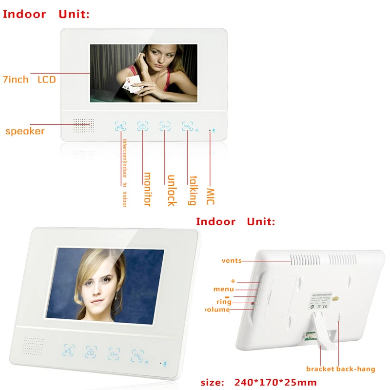 720 P 7 TFT 2 Мониторы проводной/Беспроводной Wi-Fi видео-телефон двери Дверные звонки домофон Системы с ИК- 1000tvl Камера