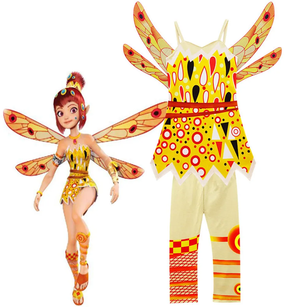 Animation MIA cosplay costumes Girl Vest Wing Top + Pants Suit yellow Dress mia Mia's Elven Kingdom kids Party