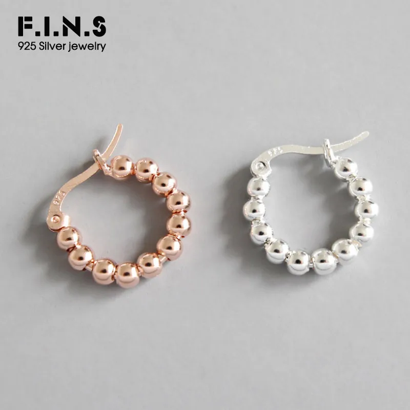 F. I. N.s серьги из розового золота с бусинами маленькие серьги-кольца для женщин трендовые 925 пробы серебряные женские серьги Модные ювелирные изделия