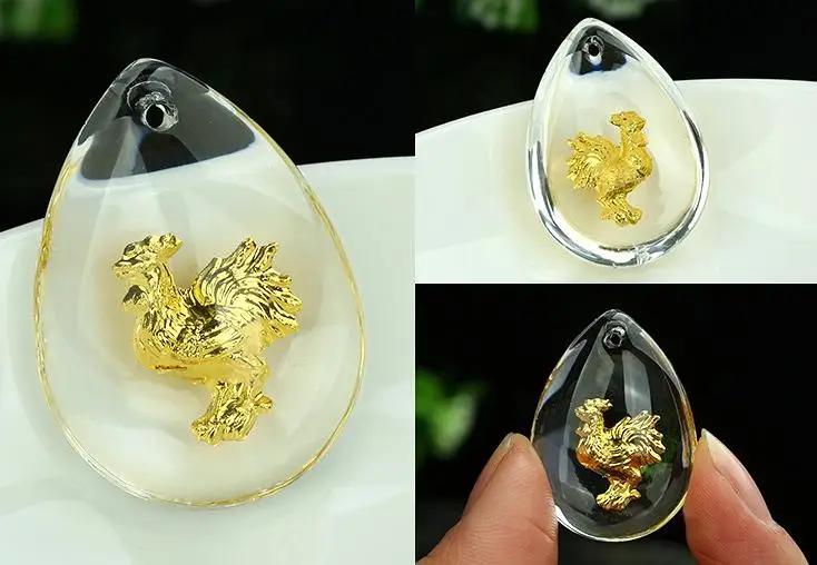 1PCS 999 24k Yellow Gold Crystal Man Made Pendant/...
