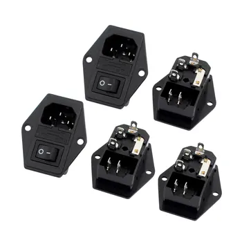 

10A 250VAC Rocker Switch 3 Terminals IEC320 C14 Inlet Male Power 5pcs