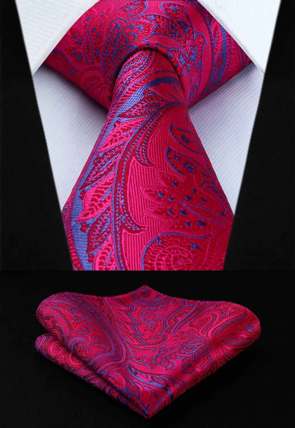 TP937R8S Hot Pink Purple Paisley 3.4" Silk Woven Men Tie Necktie Handkerchief Setin Men's Ties
