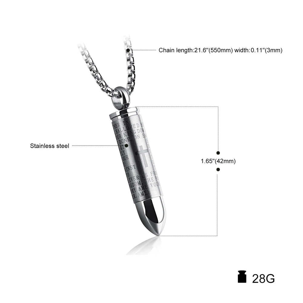 Для мужчин английский лорд молитвенные библейские Нержавеющая сталь крест пуля кулон цепи Цепочки и ожерелья@ M23