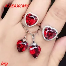 KJJEAXCMY Fine jewelry, 925 sterling silver ring + pendant garnet red corundum jewelry ladies suits zhhiry women jewelry sets natural red garnet gem stone genuine 925 sterling silver ring pendant chain