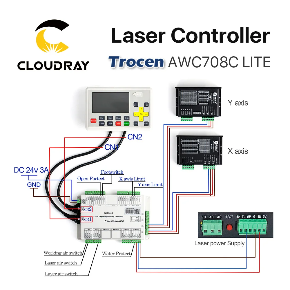 Cloudray trocen Anywells AWC708C LITE Co2 лазерный контроллер Системы для лазерной гравировки и резки заменить AWC608C