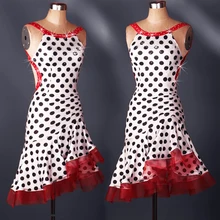 women Polka Dot fish tail Latin Dance Dress sleeveless sequins Modern Dancing Dress Tango/Cha cha/Rumba Competition Dress