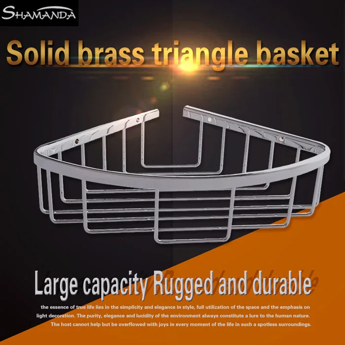 

2016 New Fashion Free Shipping Brass Chrome Wall Mounted Bathroom Triangle Basket Corner Rack Single Shelf Bathroom Accessories