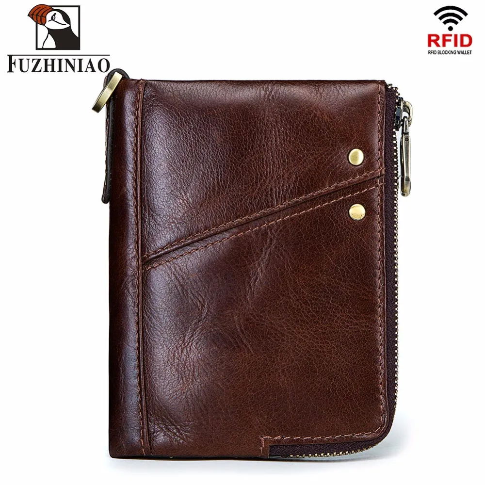 

FUZHINIAO Cow Genuine Leather Wallet Men Coin Purse Small Male Walet Portomonee Rfid PORTFOLIO Vallet Card Holder Coffee Women