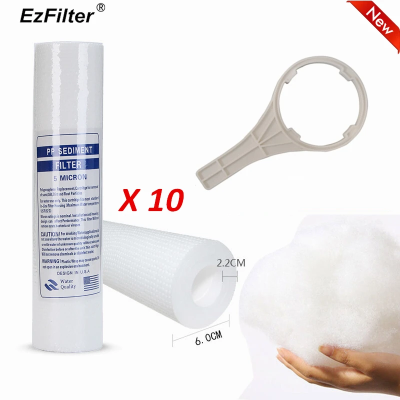 

10Pcs Water Purifier 10 Inch PP Spun Polypropylene Sediment Filter Cartridge 1 Micron 5 Micron PP Cotton Filter Free RO Wrench