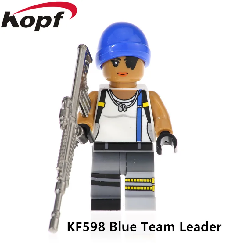 

KF598 Single Sale Blue Team Leader Figures With Real Metal Weapon Model Game Fortnight Building Blocks For Children Gift Toy