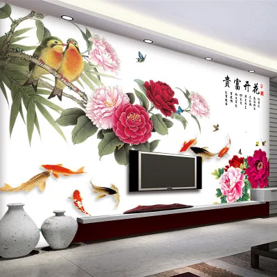 Фон в китайском стиле с изображением пиона и цветов|bird wall sticker|wall stickerwall stickers headboard