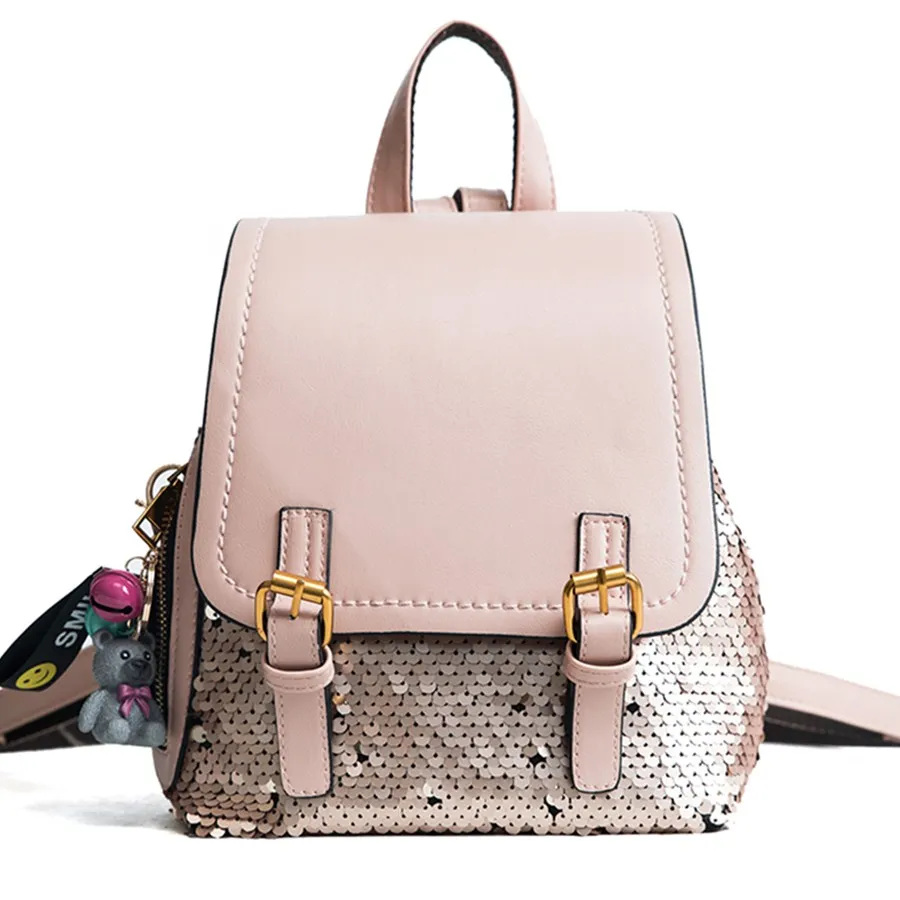 

MOSORAB Brand Pink backpack sequin women backpack small pu leather fashion school bag for Teenage Girls Travel Luggage Backpack