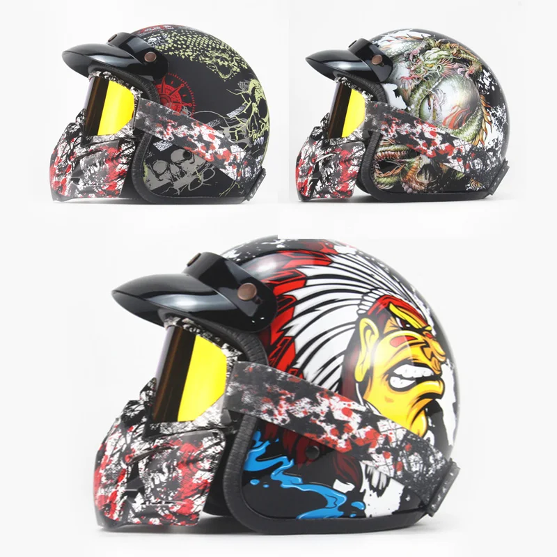 

vintage 3/4 Leather Harley Helmets Motorcycle Helmet open face Chopper Bike helmet motorcycle helmet moto motocros with visor