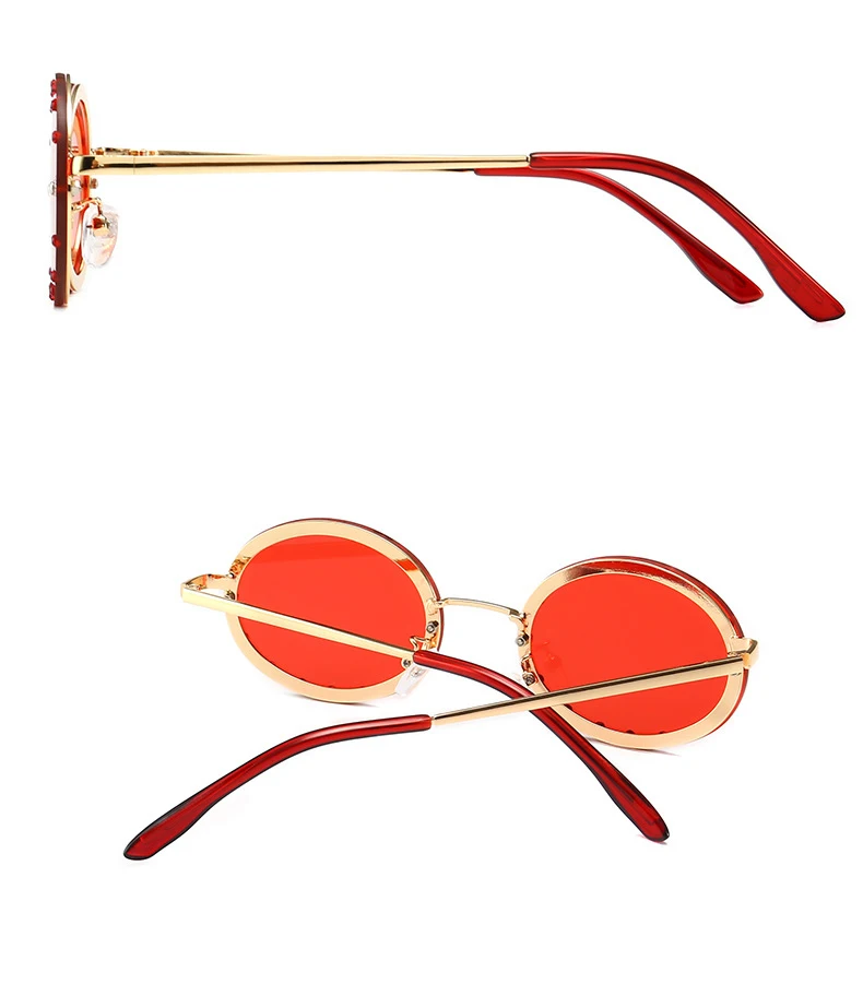 Винтажные Ретро Круглые бриллиантовые декоративные маленькие овальные солнцезащитные очки мужские роскошные брендовые солнцезащитные очки для женщин прозрачные красные очки UV400