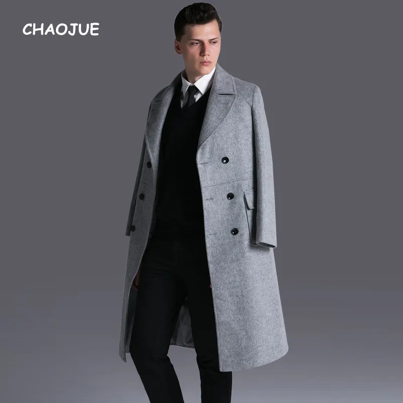 CHAOJUE Brand Men's Double Breasted Long Wool Coat 2017 Fall/Winter Extra Long Business Causal Woolen Outwear Male Gray Overcoat CHAOJUE Brand Men's Double Breasted Long Wool Coat 2017 Fall/Winter Extra Long Business Causal Woolen Outwear Male Gray Overcoat