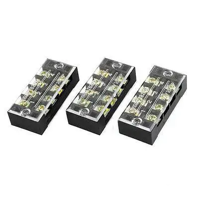 

3 Pcs 600V 25A 4 Positions 4P Dual Rows Covered Barrier Screw Terminal Block