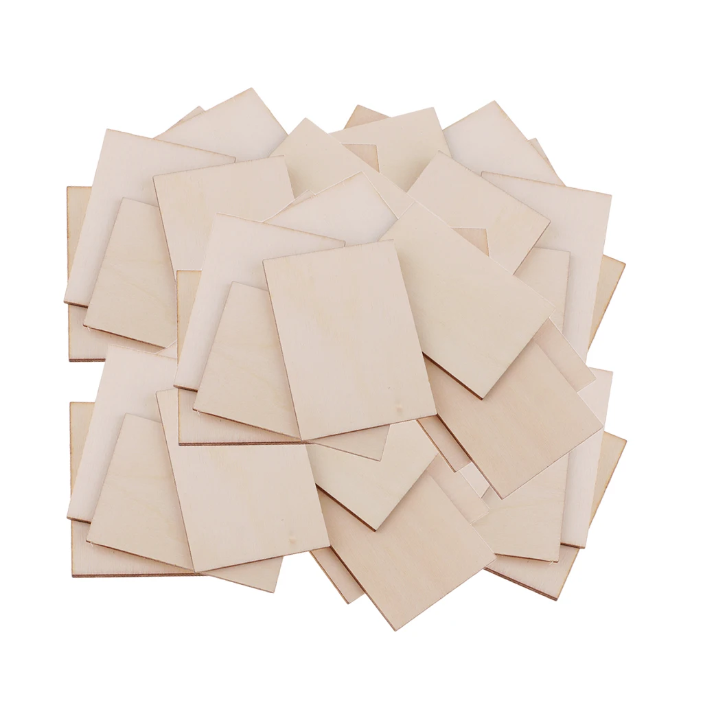 100Pcs Rectangle/Square MDF Unfinished Wood Pieces Cutouts Blank Plaque Sheets for DIY Art Craft Pyrography Decoration Ornaments