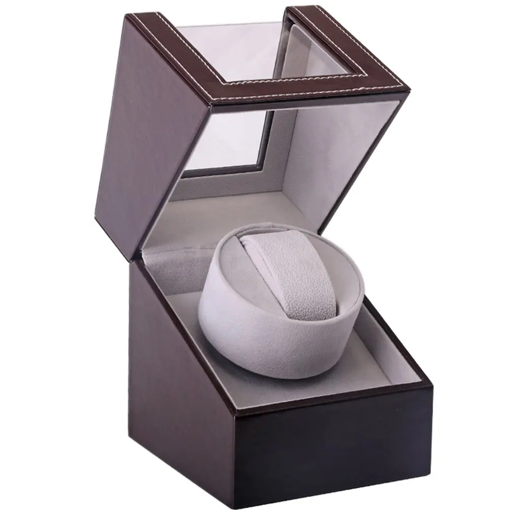 

GENBOLI Automatic Mechanical Watch Winder Brown Leather Watch Box High Class Motor Shaker Watch Holder Display Jewelry Box