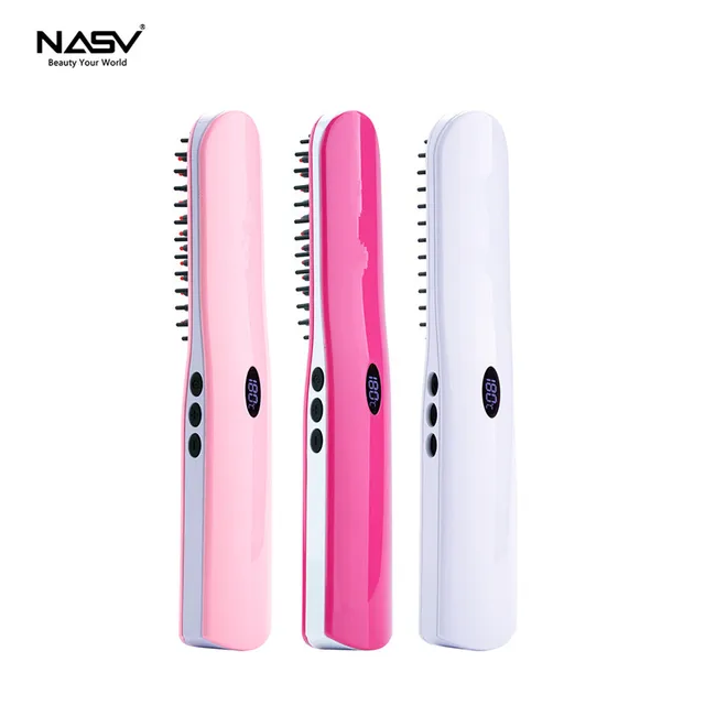 NASV Cordless USB Hair Straightener Brush Rechargeable Battery LCD Portable Electric Straight MINI Hair Comb Styling Tools 3