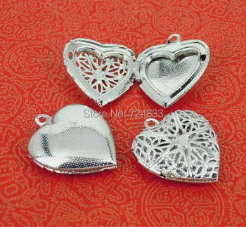 

20x5mm Filigree Heart Essential Oil Aromatherapy Diffuser Photo Locket Pendant Rhodium tone Plated Brass Findings