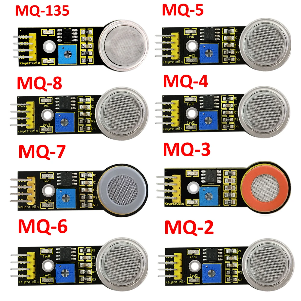 

Keyestudio MQ-2/MQ-3/MQ-4/MQ-5/MQ-6/MQ-7/MQ-8/MQ-135 Gas Sensor Detection Module for Arduino UNO R3