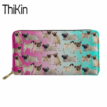 

THIKIN Women's Purse Long Slim Coin Wallet for Girls Travel Purses& Wallets Pug Cat Pu Leather Money Bag Purse Female Clutch New