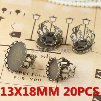 

20pcs Fashion Jewelry Rings Settings Brass Antique bronze Lace Blank 13x18mm Tray Rings Cameo Base Settings Accessories