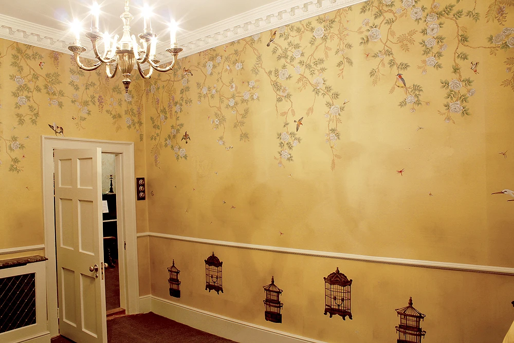 

Classic elegant customized Hand-painted silk wallpaper painting VINE with flower and birds many patterns and background optional