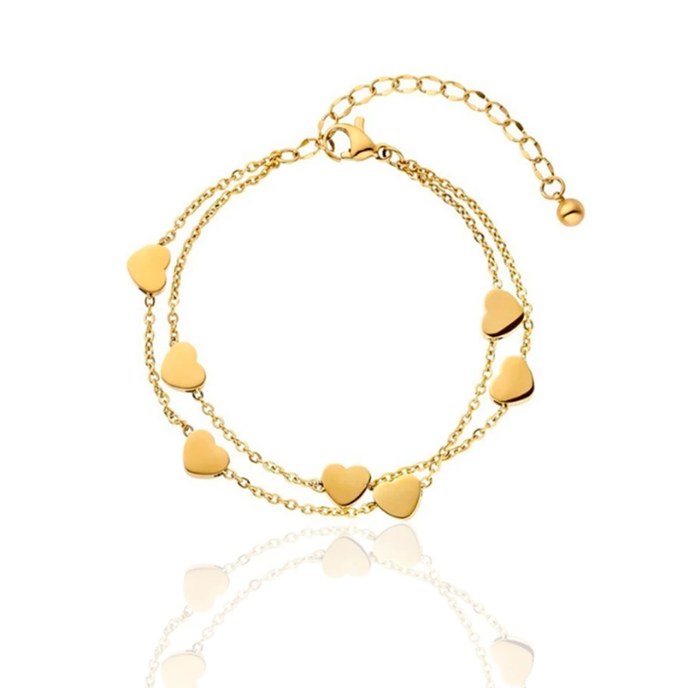 

7 Heart Double Layer Link Bracelets Multi Color Stainless Steel Bracelets for Women Valentine Special Gift Romantic Jewelry