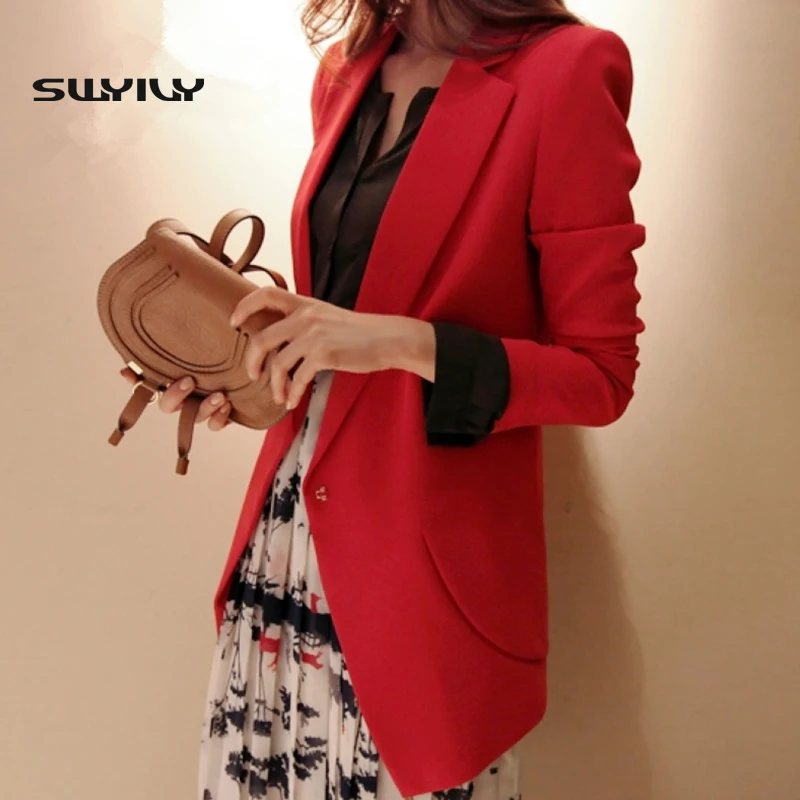 

Slim Long Women Blazer Red Color 2019 Spring Suit Jacket Female Outerwear Autumn Coat Terno Feminino