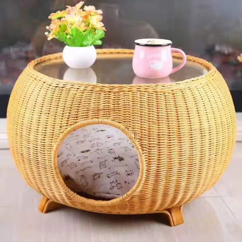 

Cat litter summer net red cat villa cat room pet dog Teddy nest closed four seasons universal rattan coffee table