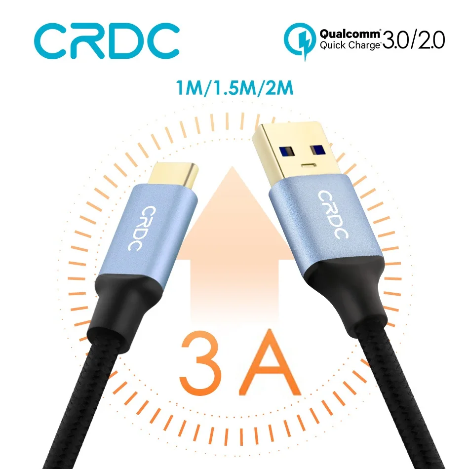 

USB C CRDC USB Type C Cable For Samsung Galaxy s9 s8 plus Fast Charging Nylon USB Type-C Data Cable For one plus 5t Xiaomi mi5