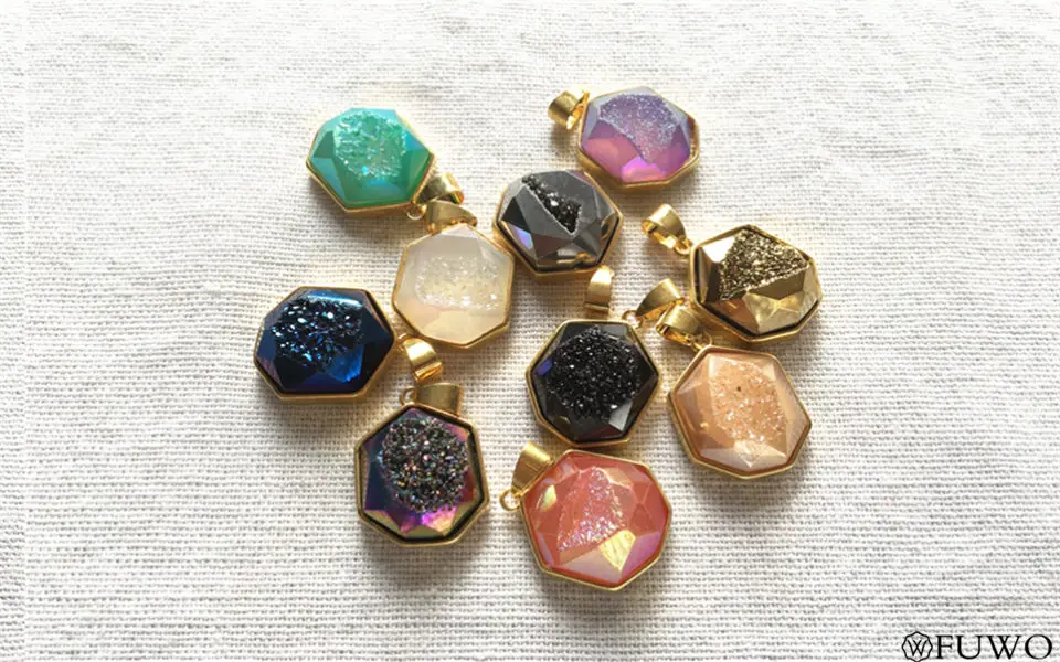 Aura Druzy  Heptagon Pendant 10