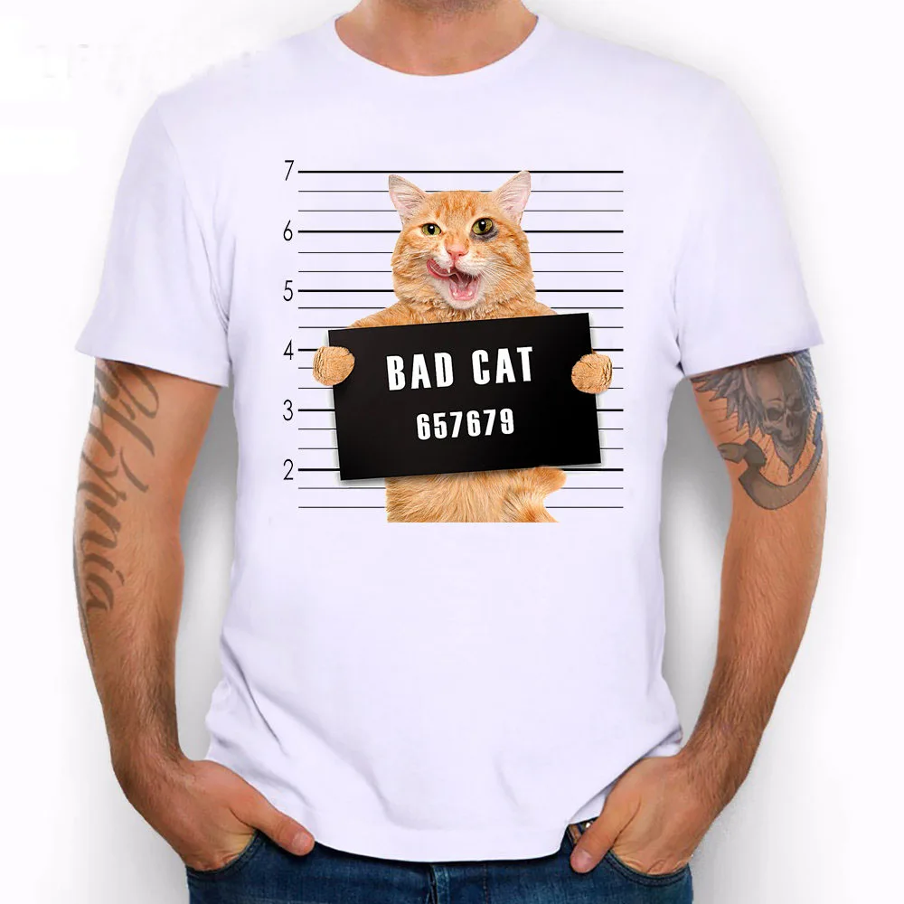 Хит Мужская футболка с принтом Bad Cat женская Dept крутая изображением кота мужская
