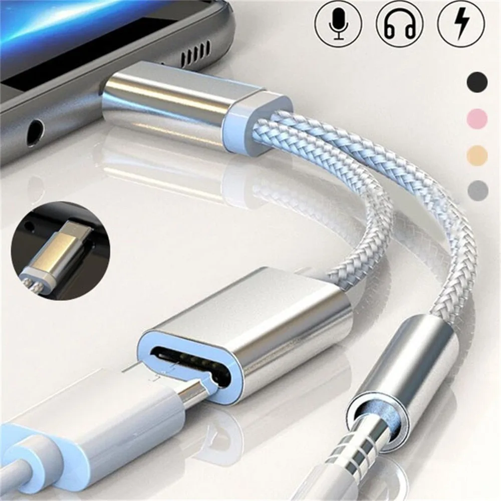 

2 in 1 Type C to 3.5 mm Charger Headphone Audio Jack USB C Cable Portable Type-C to 3.5mm Connector Adapter for Mobile Phone